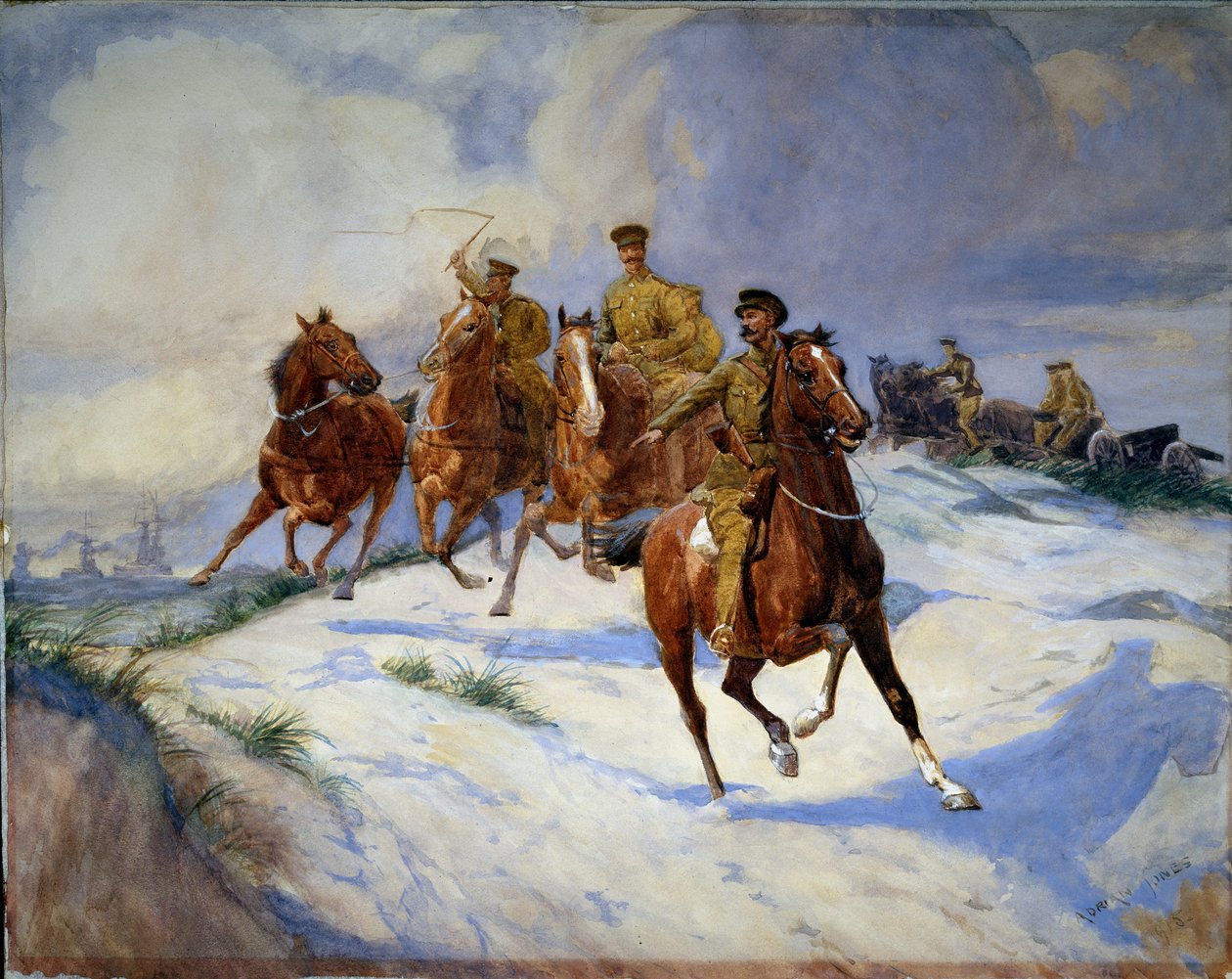 Tüzérség a dűnéken, Flandria, 1915 alkotó: Adrian Jones