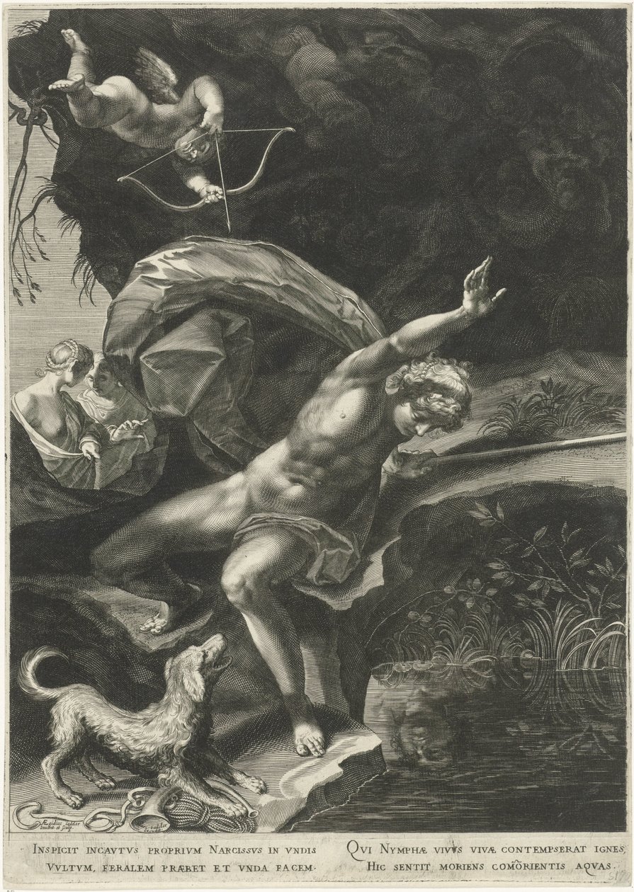 Nárcisz a kútnál Herkules és Cerberus alkotó: Egidius  Sadeler (II)