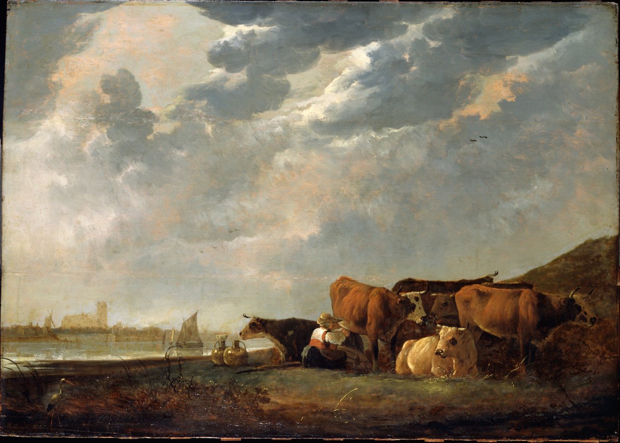 Szarvasmarhák a Maas mellett, a távolban Dordrecht alkotó: Aelbert Cuyp