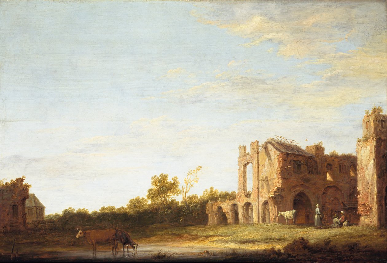 Tájkép a Rijnsburgi apátság romjaival alkotó: Aelbert Cuyp