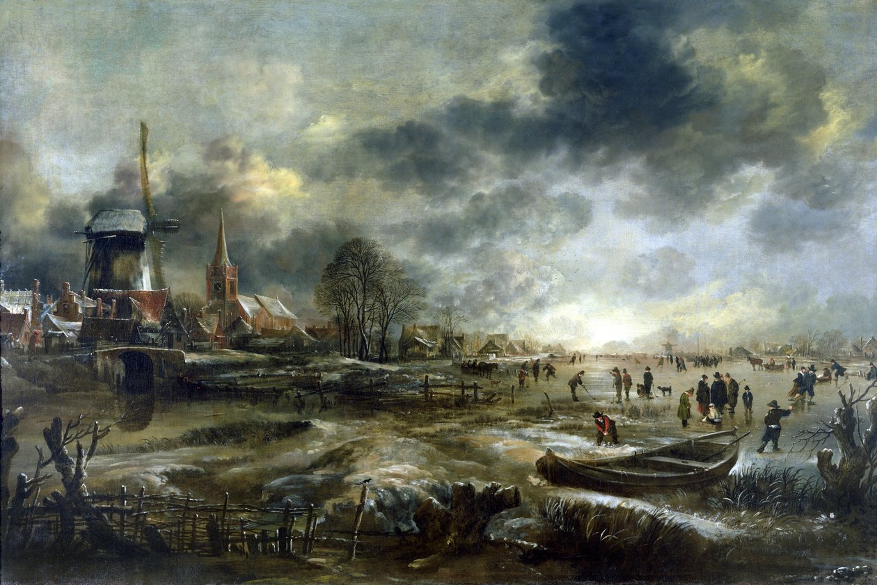 Befagyott folyó jelenet alkotó: Aert van der Neer