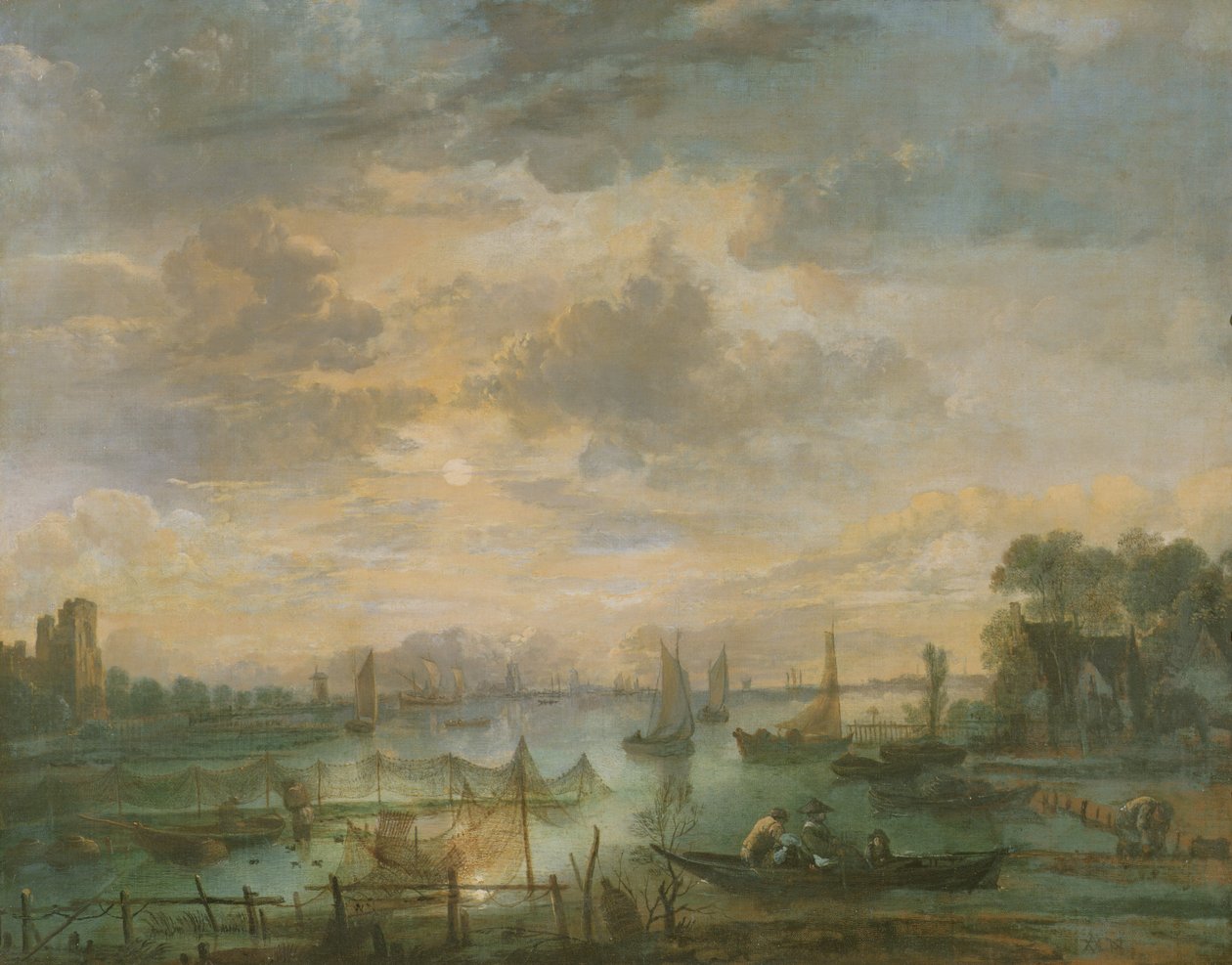 Holdfényes jelenet halászokkal alkotó: Aert van der Neer