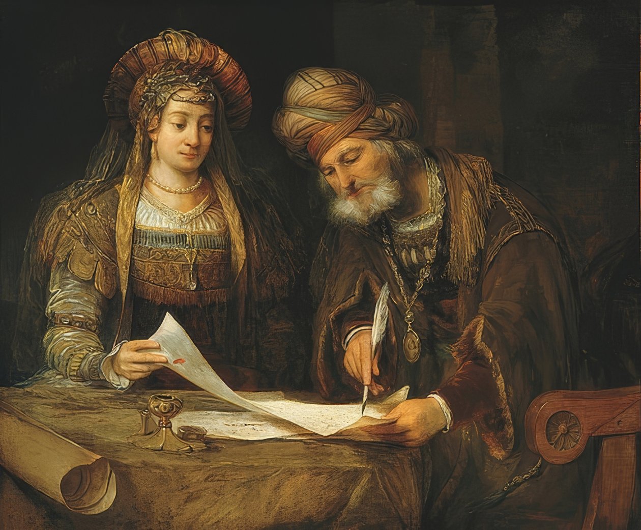 Eszter és Mordecháj. 1675 alkotó: Aernt de Gelder