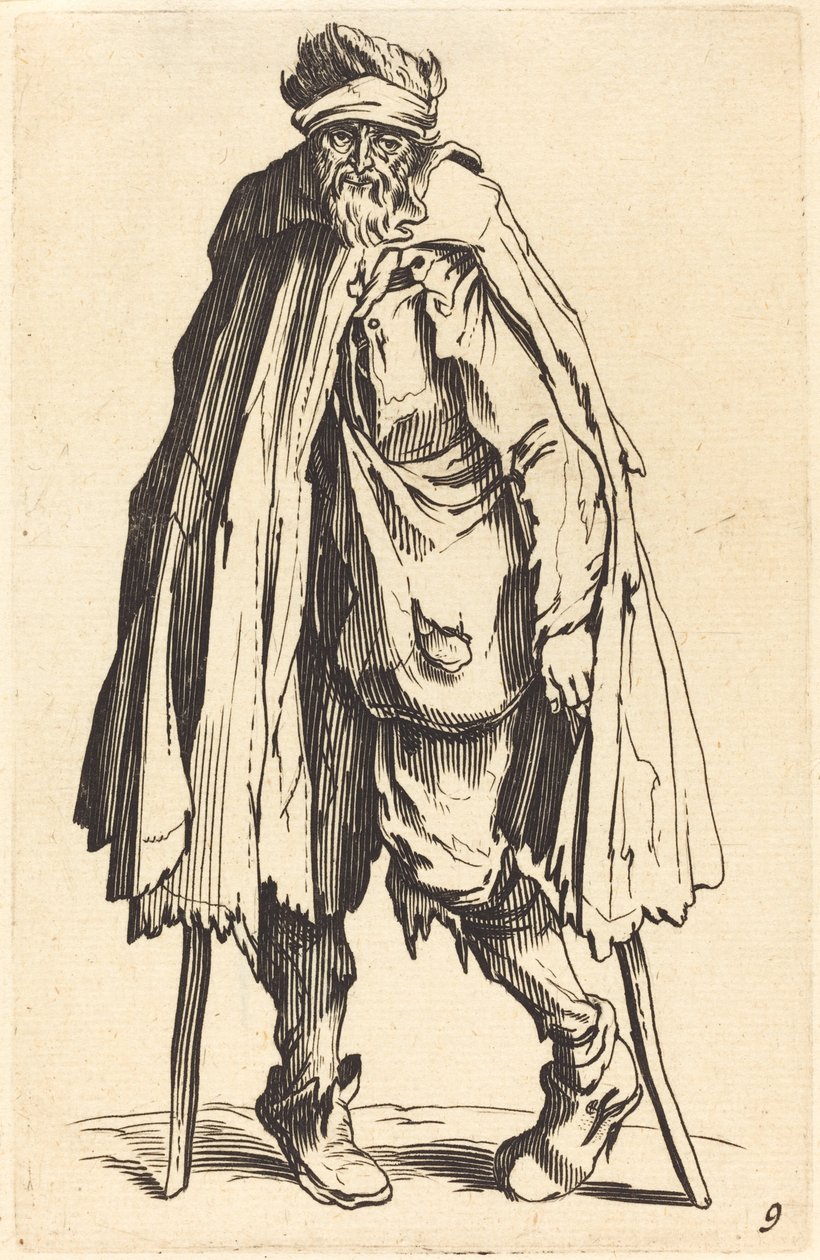 Koldus mankóval és zsákkal alkotó: After Jacques Callot