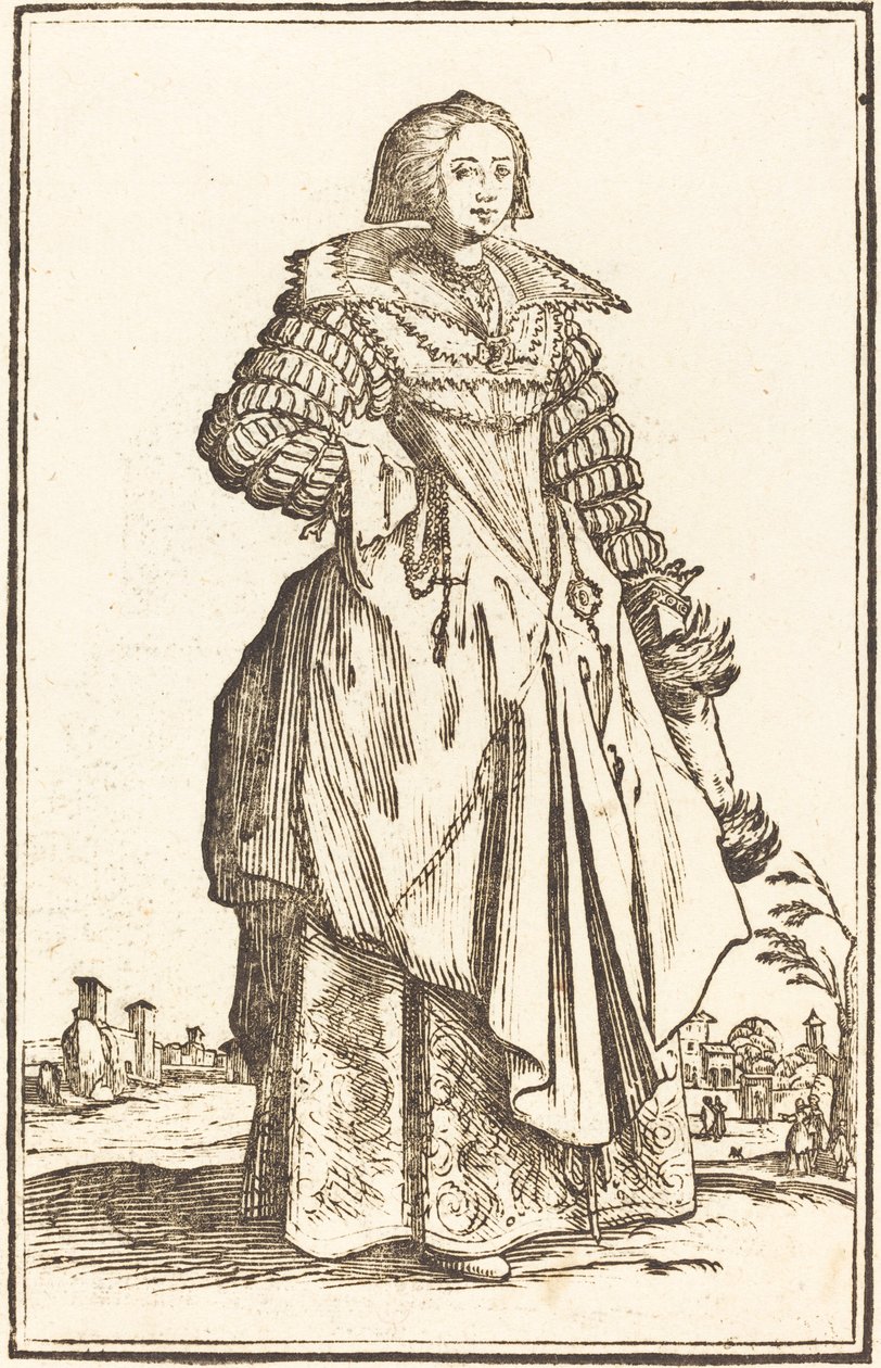 Nemes nő nagy gallérral alkotó: After Jacques Callot