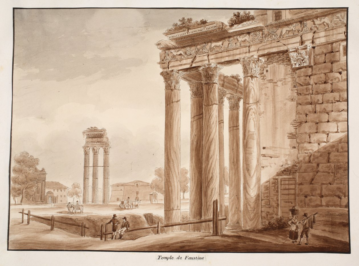 Faustina temploma, 1833 (barna mosással készült rézkarc) alkotó: Agostino Tofanelli