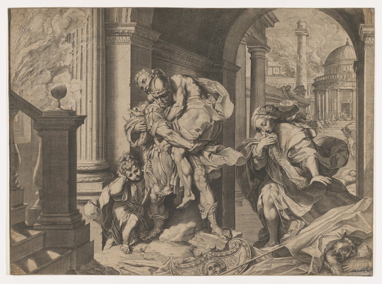 Aeneas és családja Trójából menekül, 1595. alkotó: Agostino Carracci