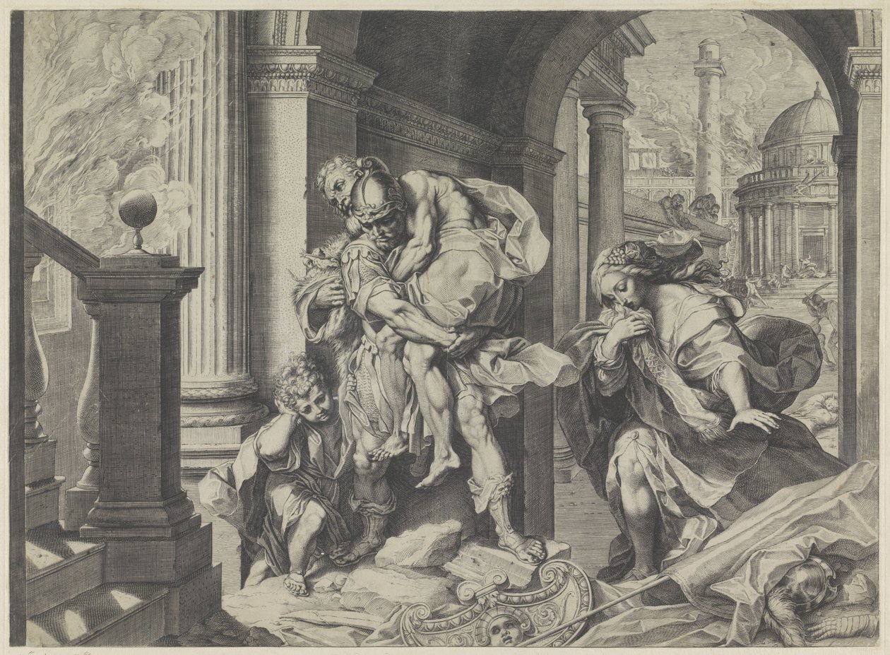 Aeneas családjával elmenekül Trójából alkotó: Agostino Carracci