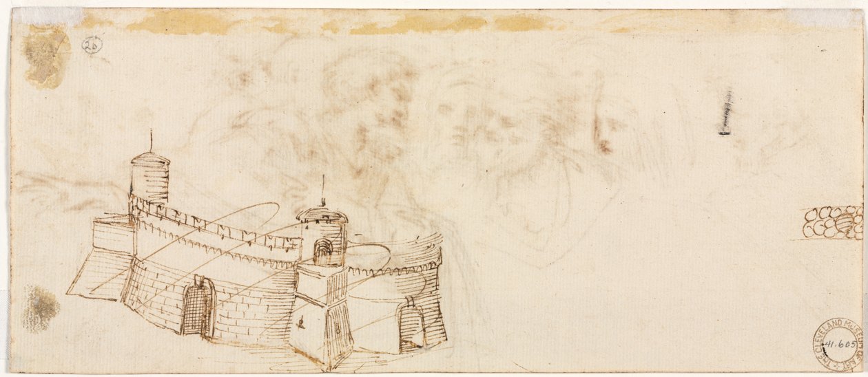 Crenelated Fortress verso, 1500-as évek második fele. alkotó: Agostino Carracci