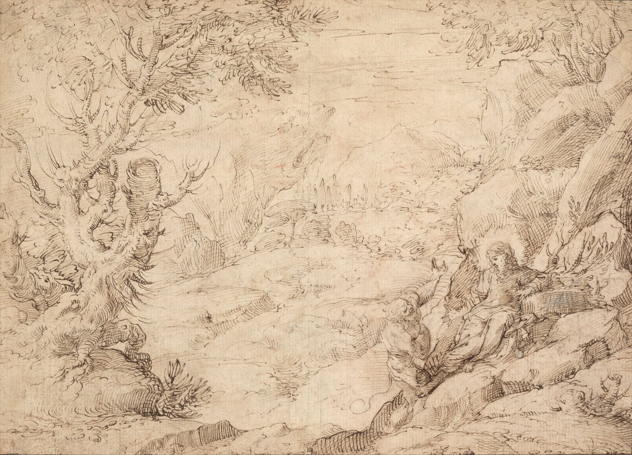 Táj Krisztus megkísértésével alkotó: Agostino Carracci