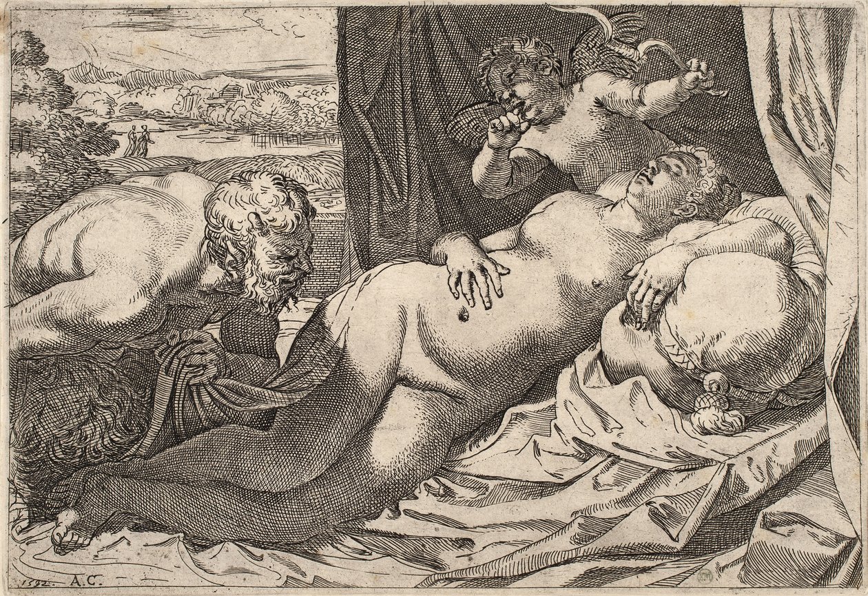 Szatír és nimfa alkotó: Agostino Carracci