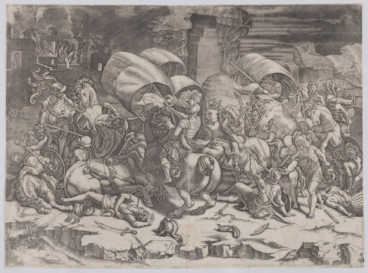 Csata egy vágóládával, 1530-31. alkotó: Agostino Veneziano