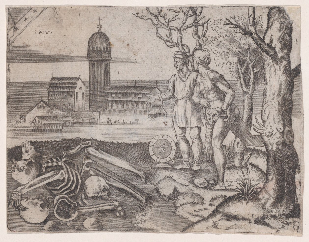 Két férfi a temetőben, kb. 1514-36. alkotó: Agostino Veneziano