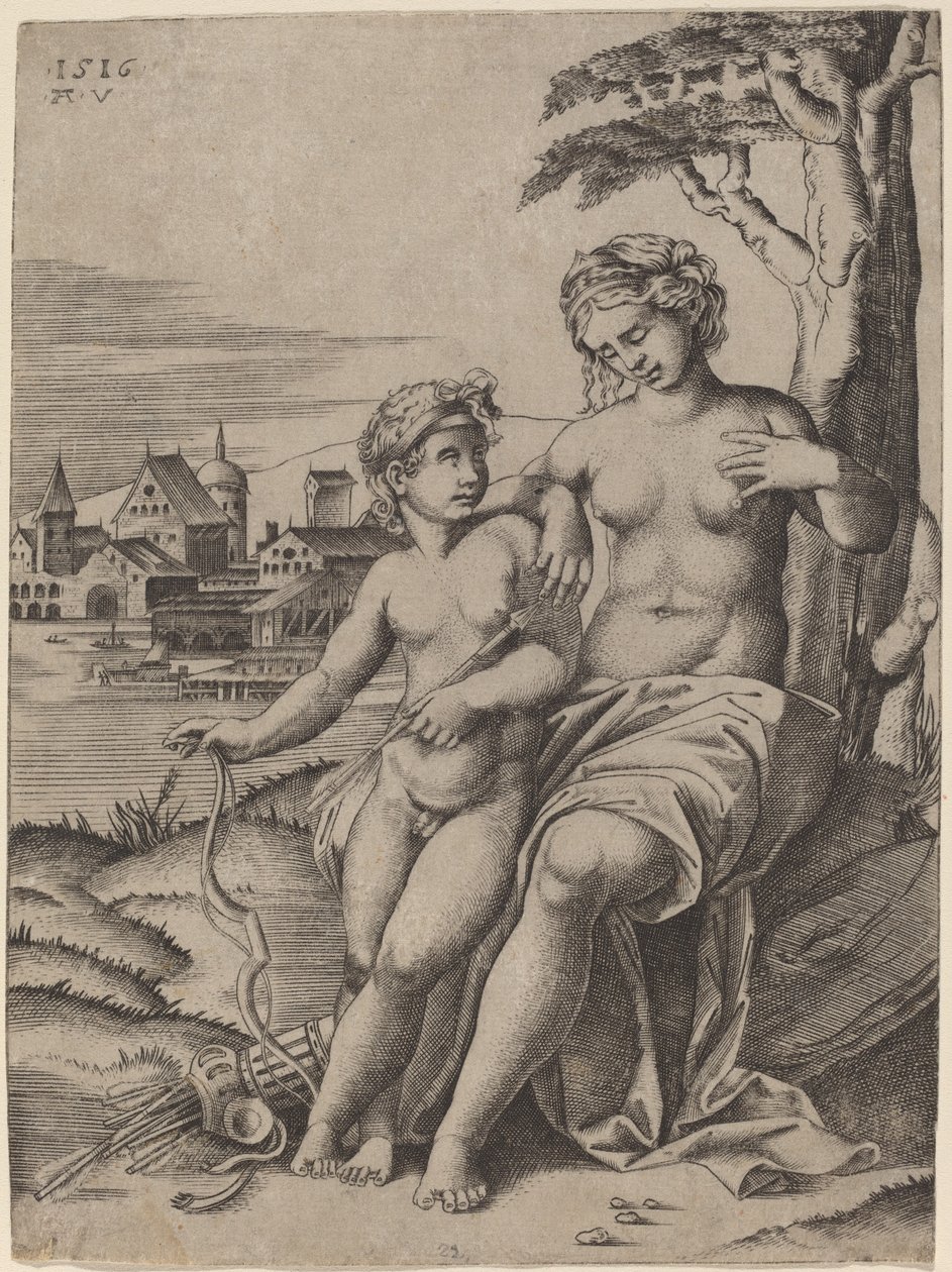Vénusz és Ámor alkotó: Agostino dei Musi after Raphael