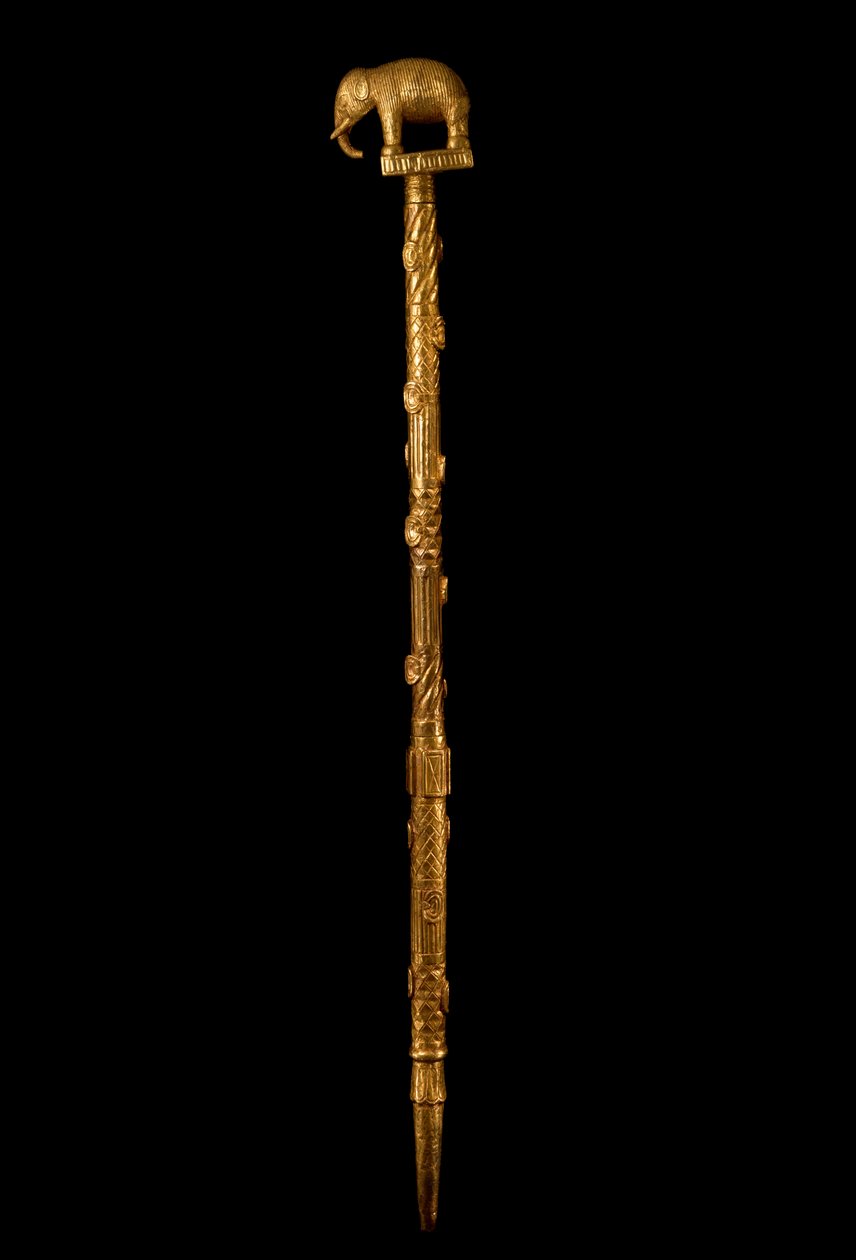 Linguist Staff with Elephant Finial, Ghána, 1890 körül (fa és aranylevél) alkotó: Akan School