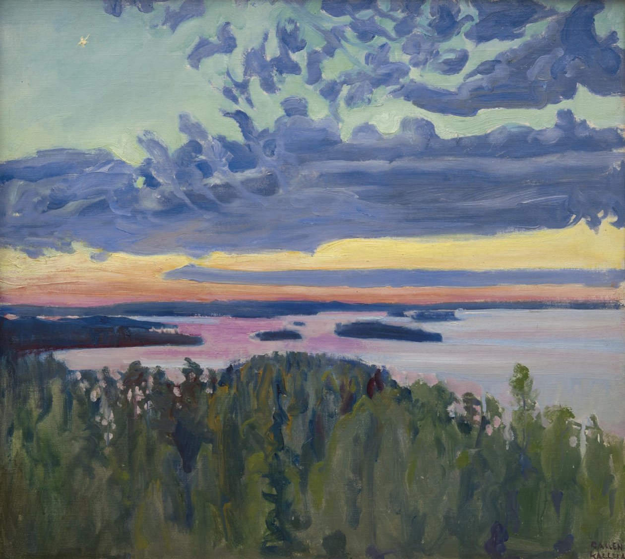 Naplemente egy tó felett. alkotó: Akseli Gallen Kallela
