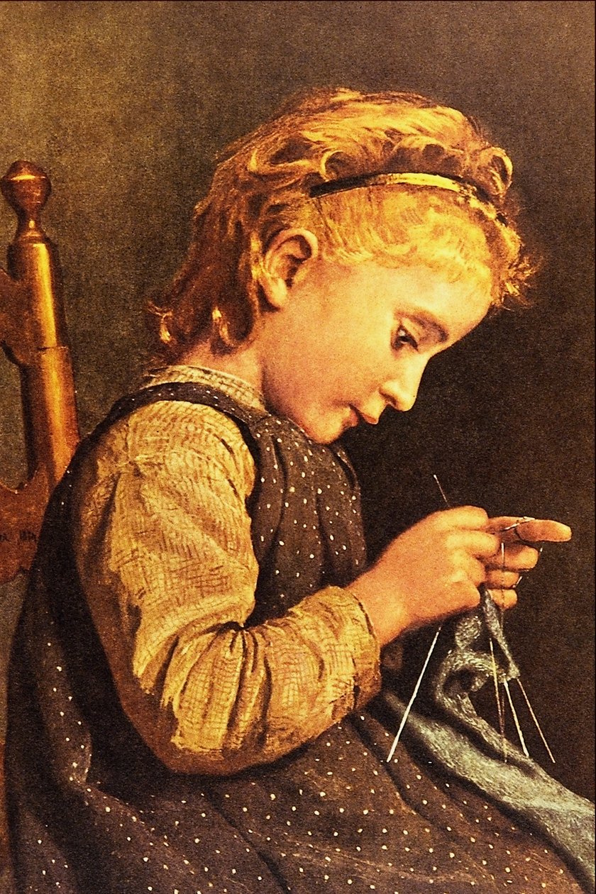 Kislány kötés alkotó: Albert Anker