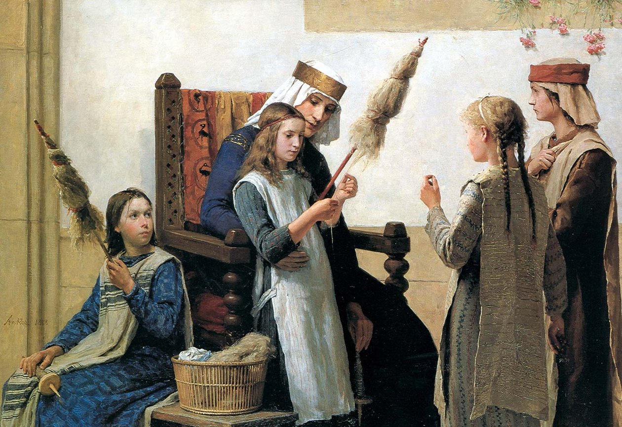 Bertha királynő és a fonók alkotó: Albert Anker