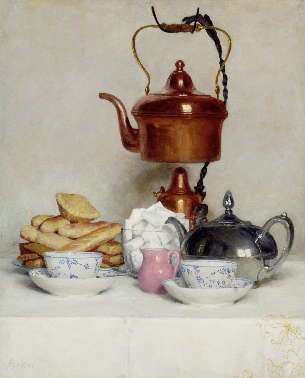 Csendélet tea szolgálat alkotó: Albert Anker