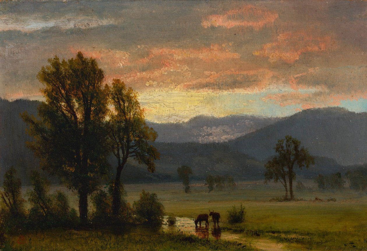 Táj szarvasmarhával alkotó: Albert Bierstadt