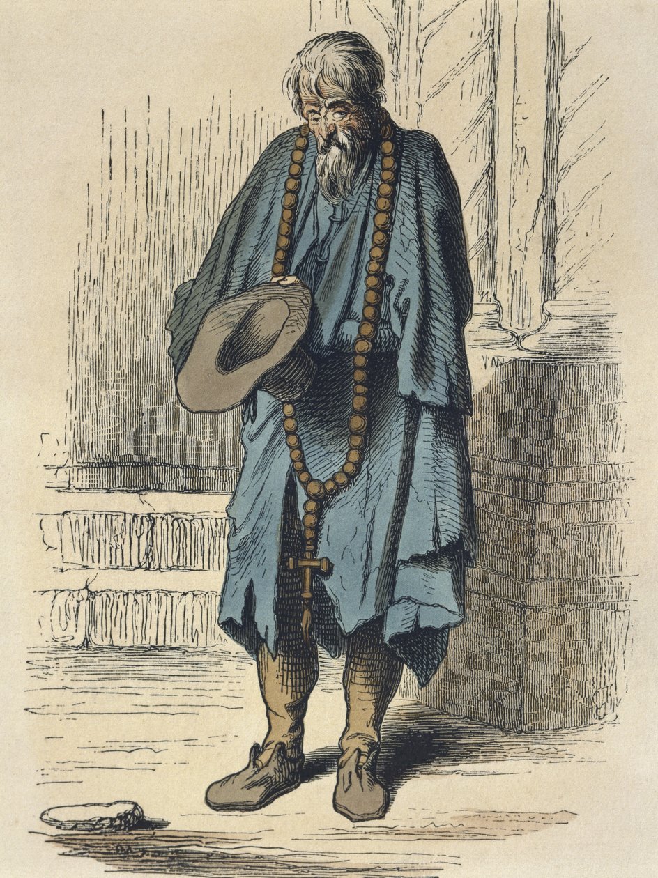 Koldus, Jacques Callot (1592-1635) után, Adrien Lavieille (1818-62) metszete (színes metszet) alkotó: Albert Charles August Racinet