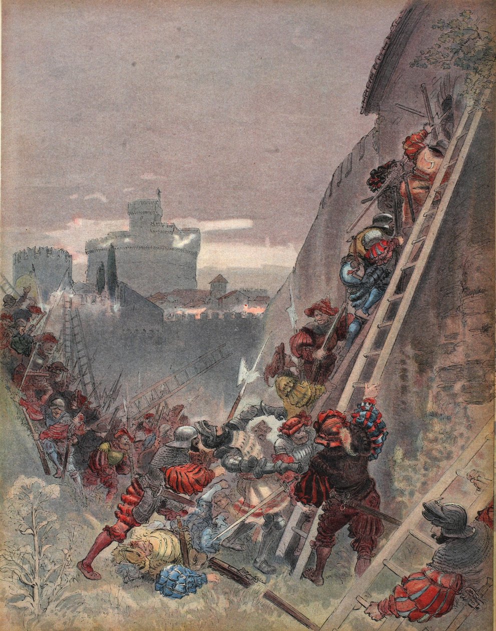 Bourbon életét vesztette a Róma elleni támadás során, 1527. május 6-án, illusztráció: 