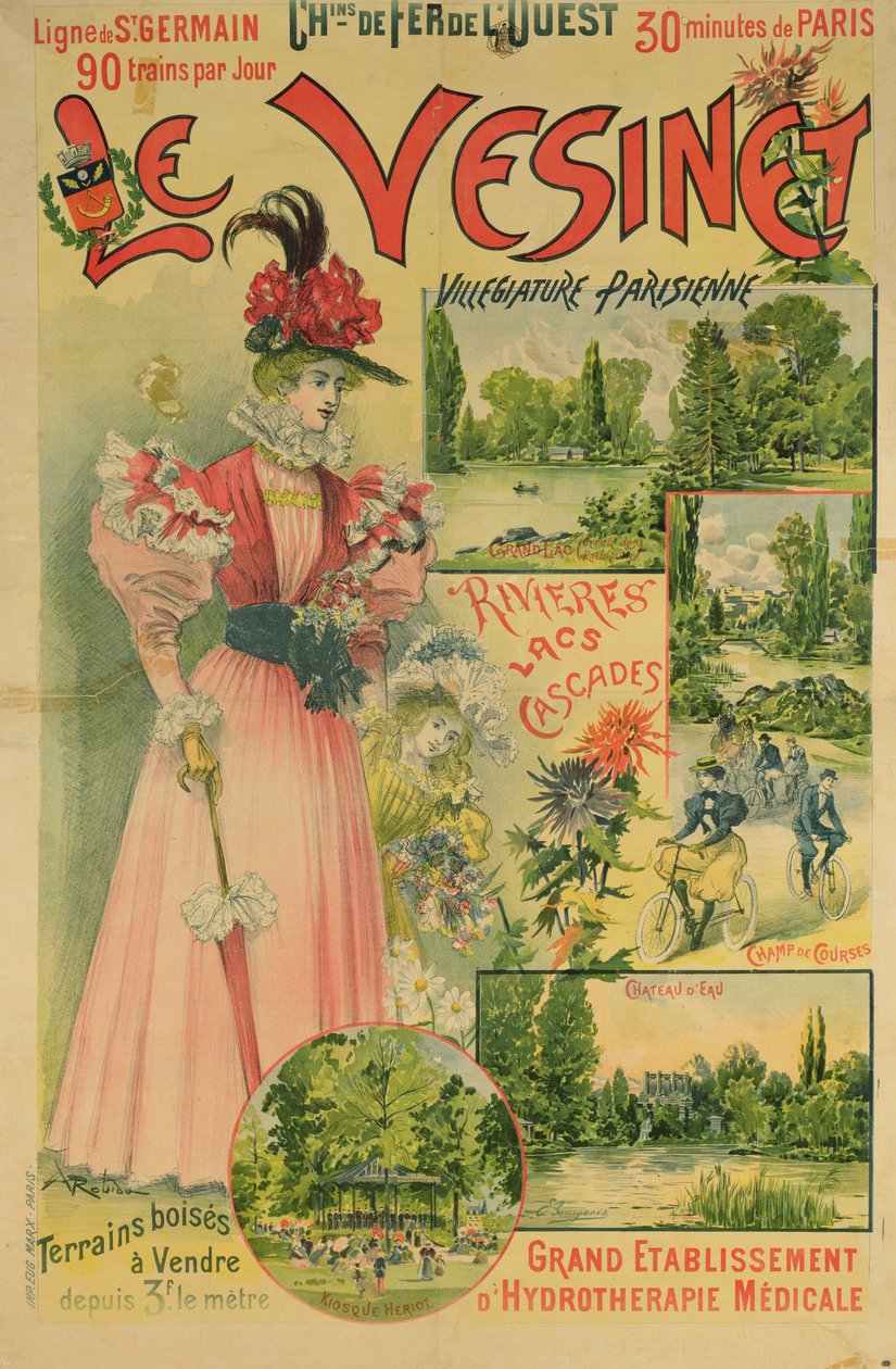 A nyugati vasutak plakátja Le Vesinet-be, 1895-1900 körül alkotó: Albert Robida