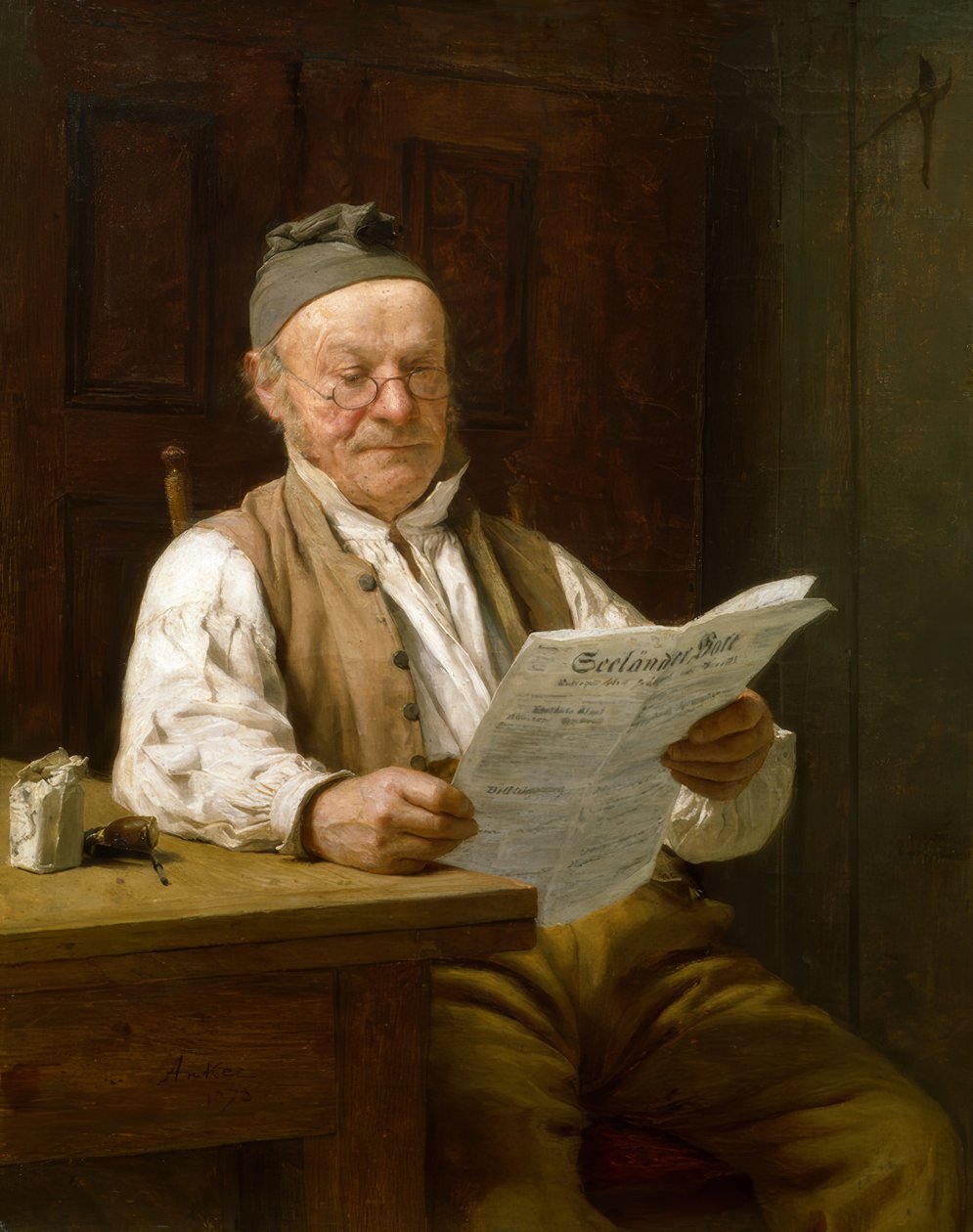 Berni gazda újságot olvas alkotó: Albert Anker
