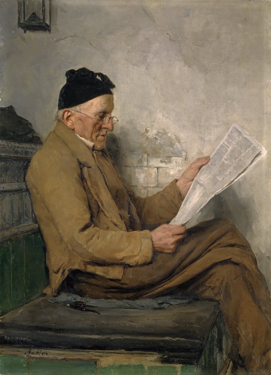 Gazda olvas a tűzhelypadon alkotó: Albert Anker