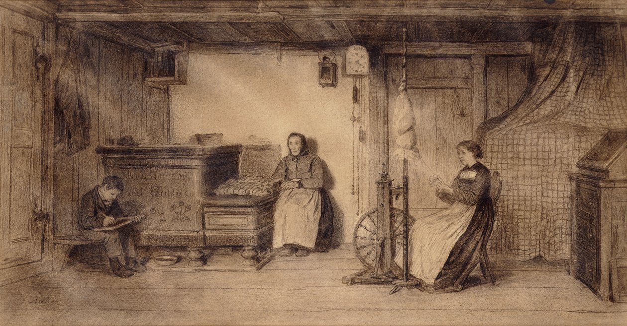A parasztház szalonjában, alkotó: Albert Anker