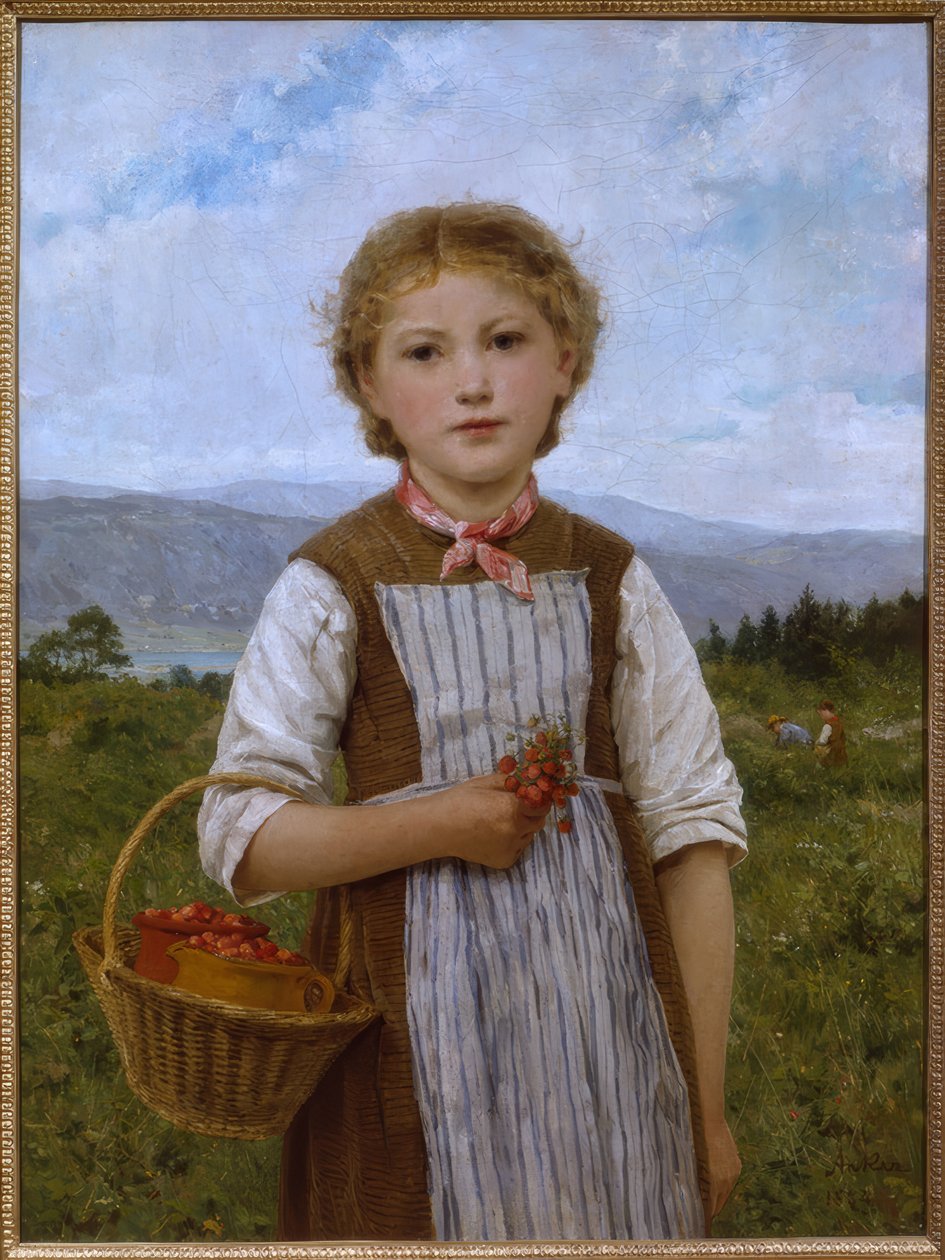 Lány eperrel alkotó: Albert Anker