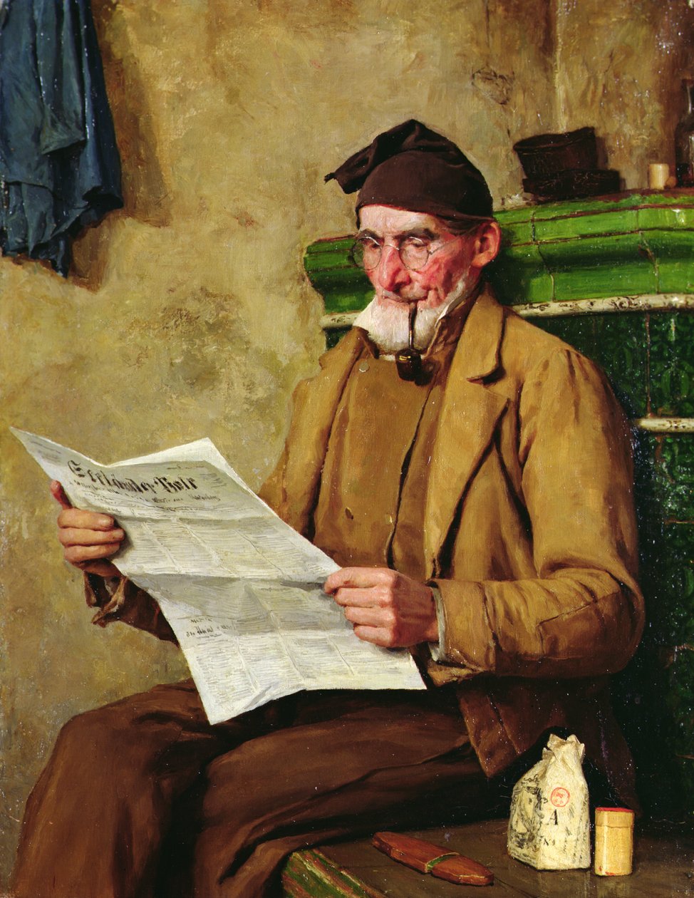 Az öreg Feissli újságot olvas alkotó: Albert Anker