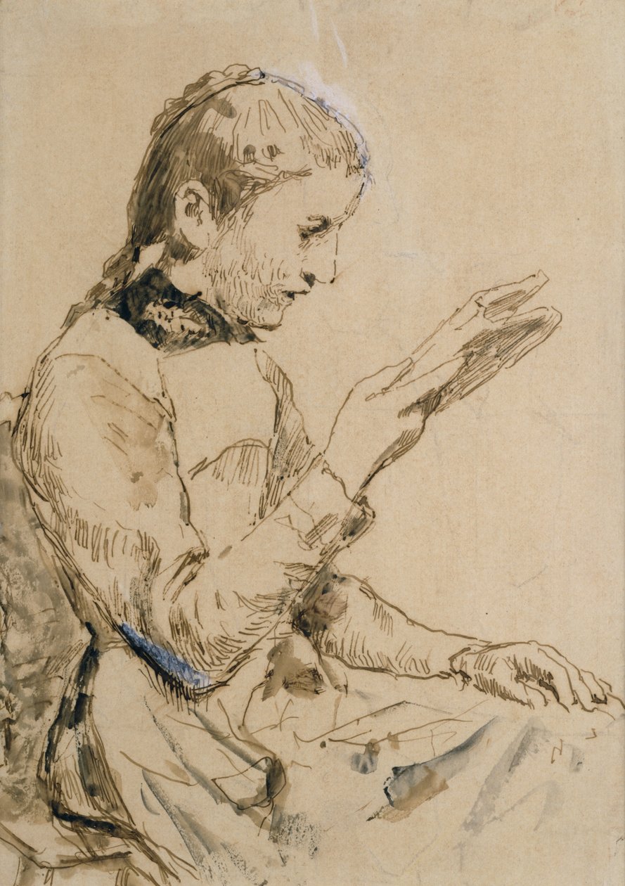 Olvasó lány (toll és tinta papíron) alkotó: Albert Anker