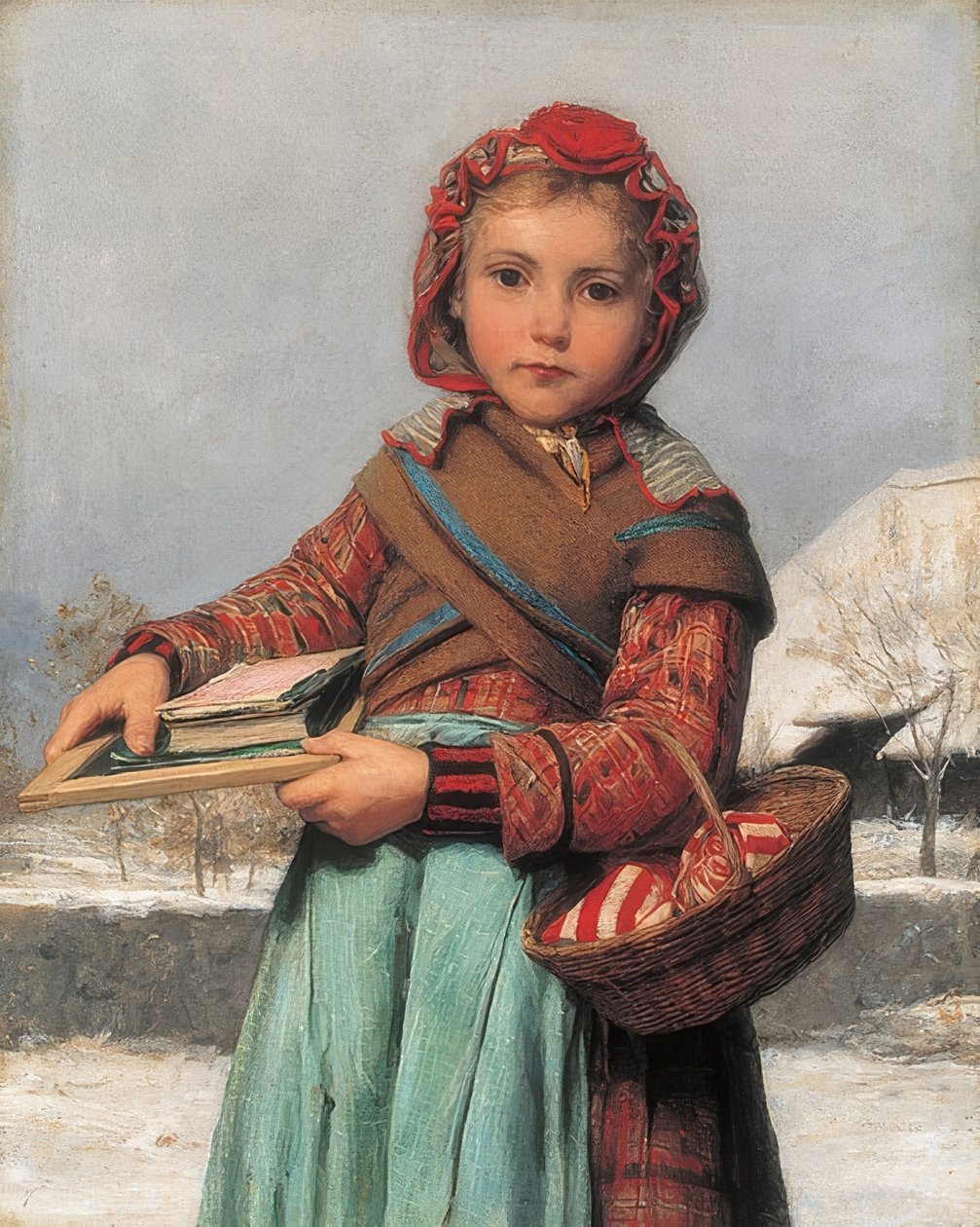 Iskolás pala és varrókosár. 1878 alkotó: Albert Anker