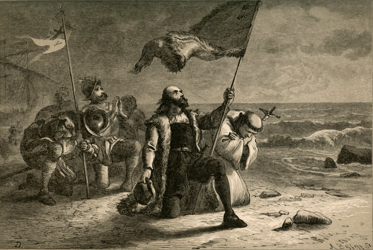 Kolumbusz partraszállása, 1877. alkotó: Albert Bobbett