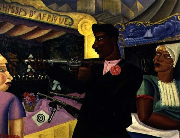 Afrikai lövöldözés, 1928 körül (olaj, tábla) alkotó: Albert Droesbeke