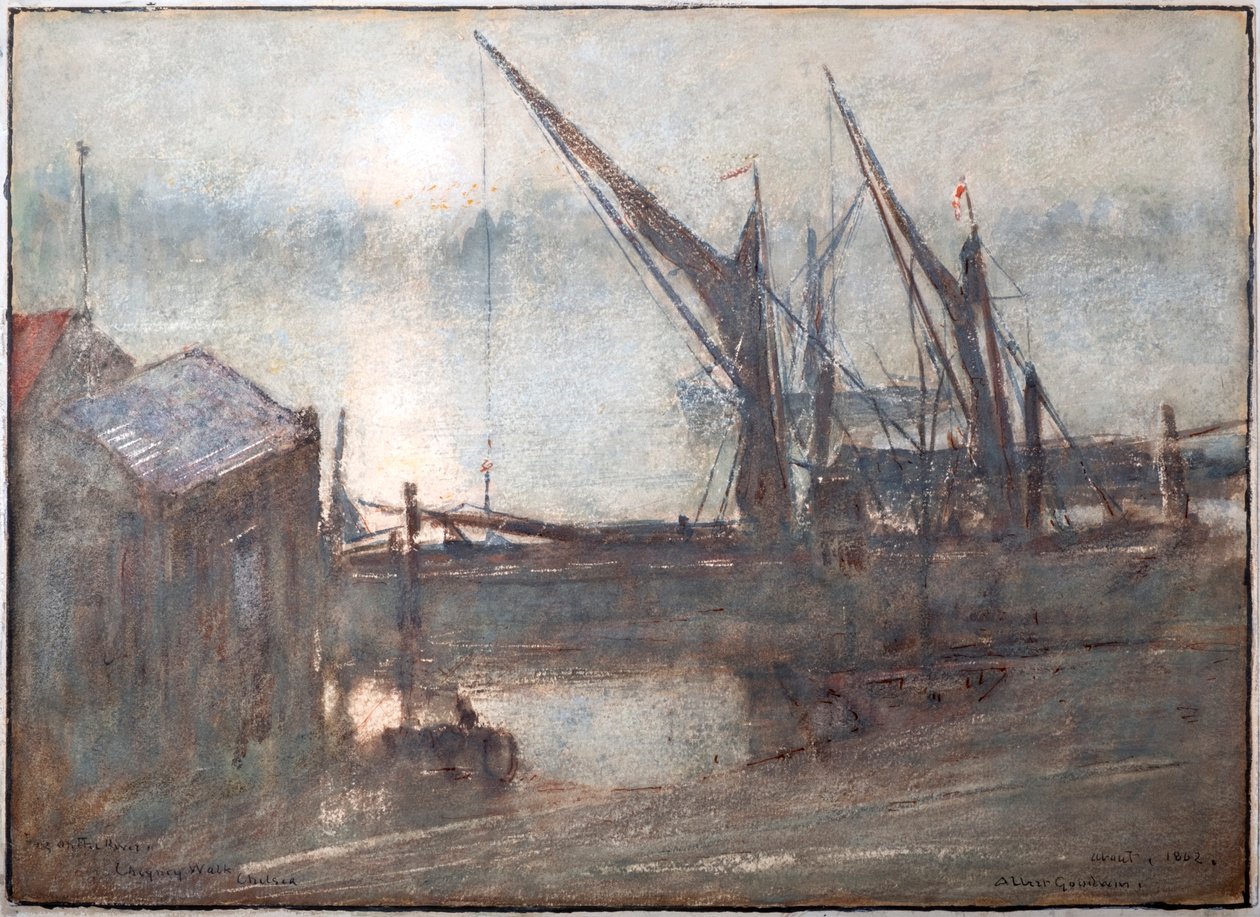 Köd a folyón, Cheyney Walk, Chelsea alkotó: Albert Goodwin