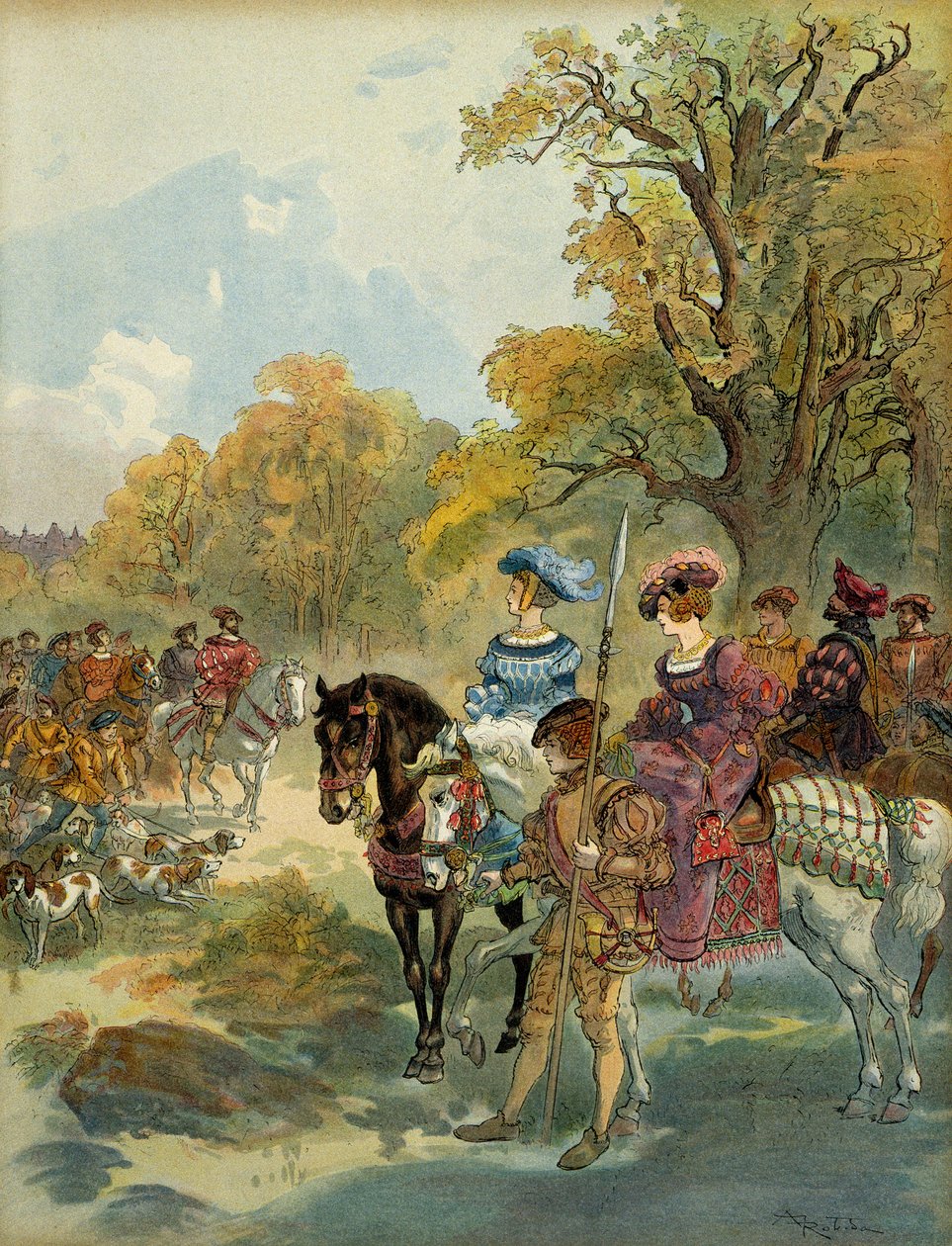 I. Ferenc királyi vadászata (1494-1547). Ábra alkotó: Albert Robida