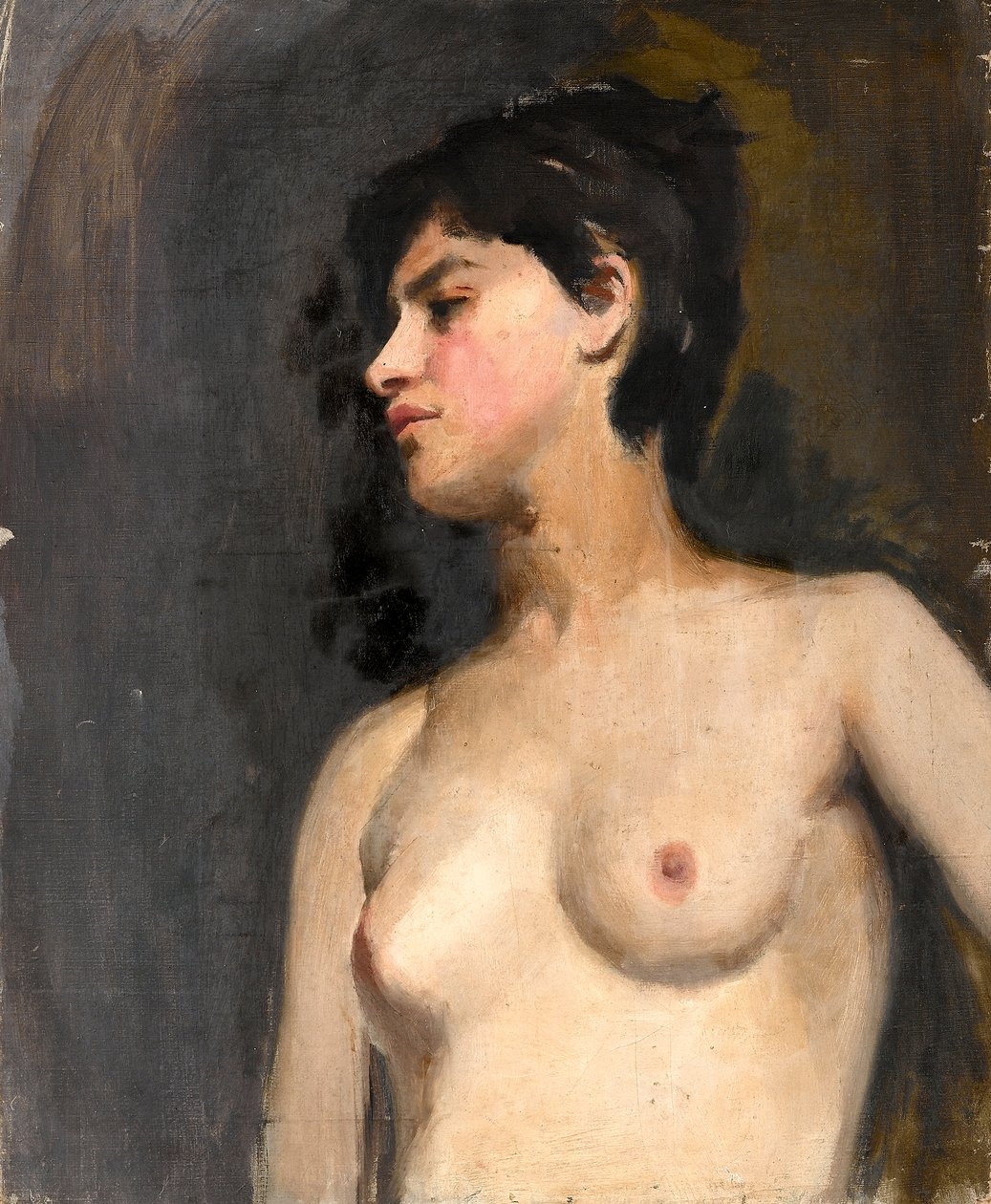 Női félmeztelen. fekete háttér. 1880 körül alkotó: Albert de Belleroche