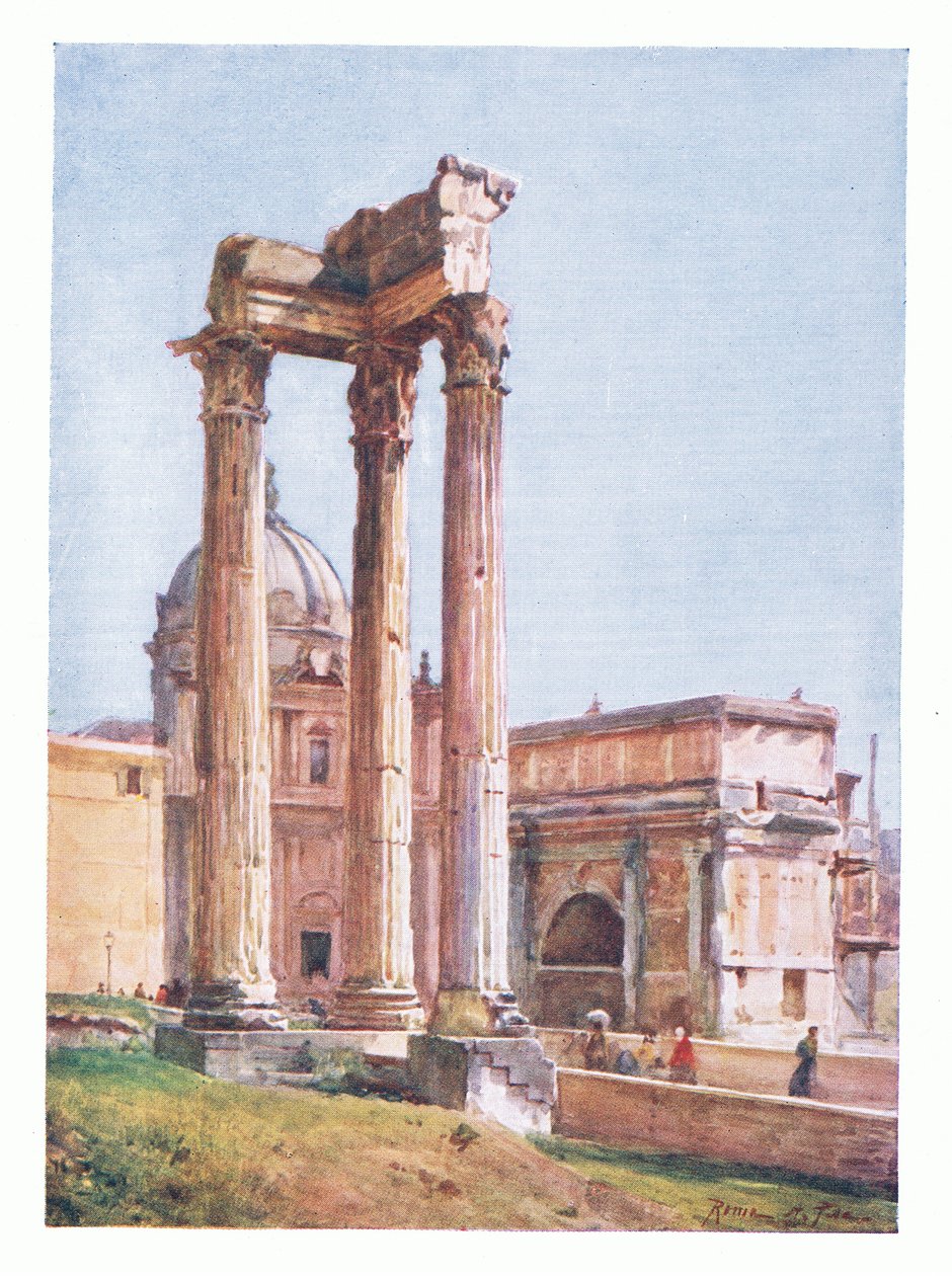 Vespasianus temploma, a Dii Consentes porticójából, Rómából, kiadta az A & C Black Ltd, 1925 alkotó: Alberto Pisa