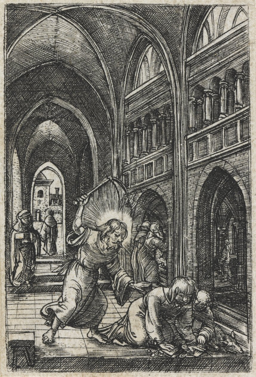 Krisztus kiűzi a pénzváltókat a templomból, 1519 körül. alkotó: Albrecht Altdorfer