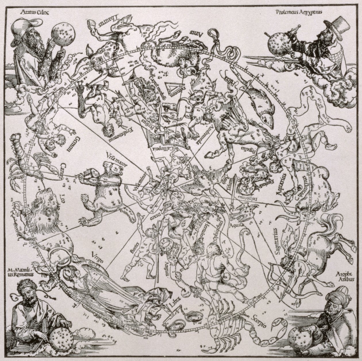 Az északi égbolt térképe a csillagképek ábrázolásával, 1515 körül alkotó: Albrecht Dürer