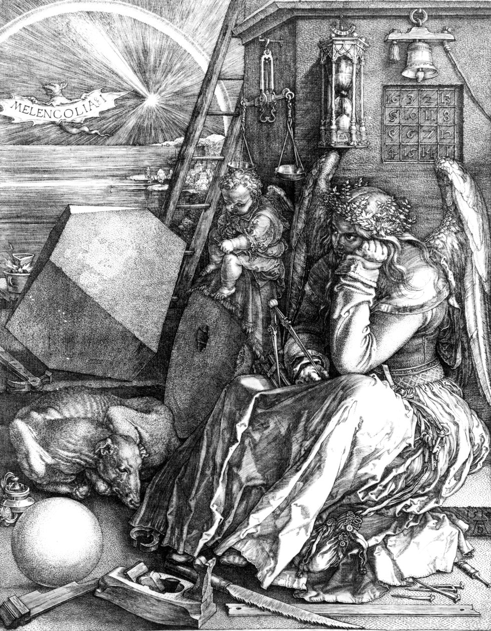 Melankólia, 1514 alkotó: Albrecht Dürer