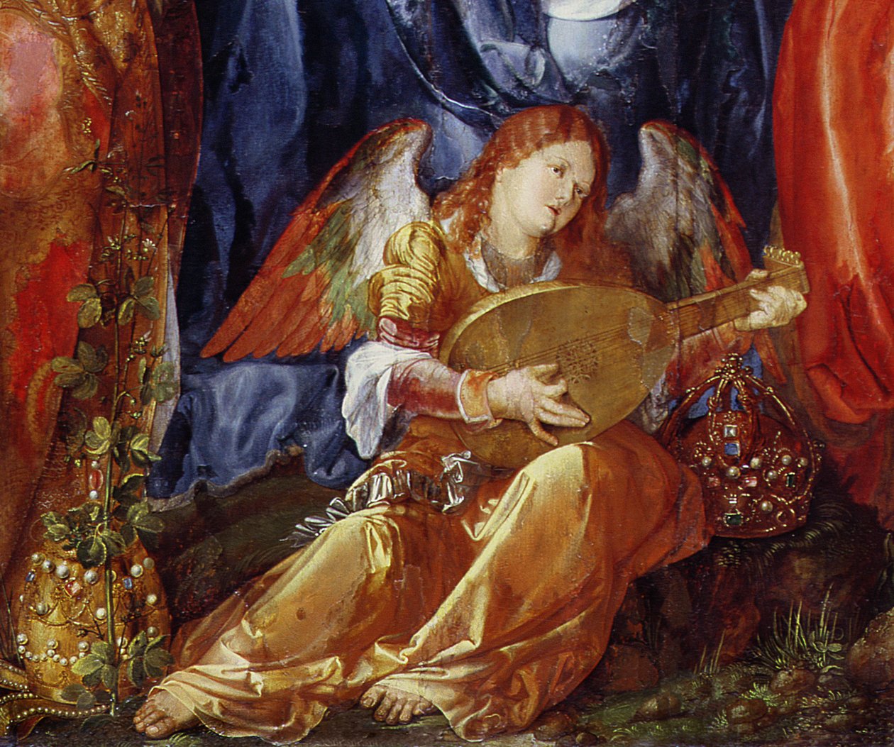A rózsafüzér ünnepe, részlet az angyal zenészről, 1506 (157023 részlet) alkotó: Albrecht Dürer