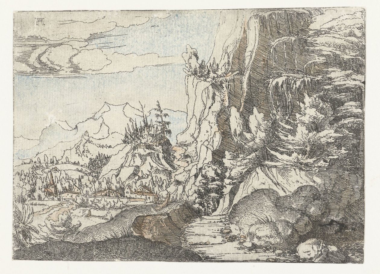 Táj sötét sziklafallal alkotó: Albrecht Altdorfer