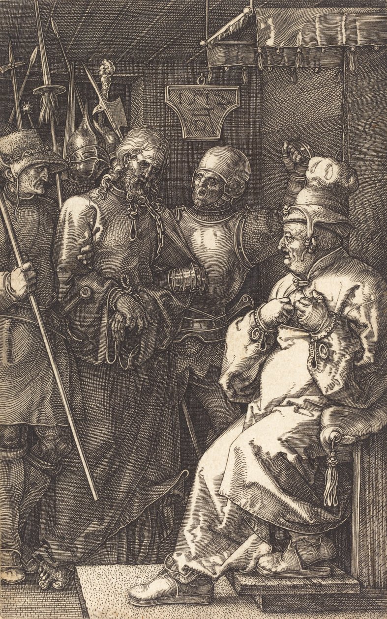 Krisztus Kajafás előtt, 1512. alkotó: Albrecht Dürer