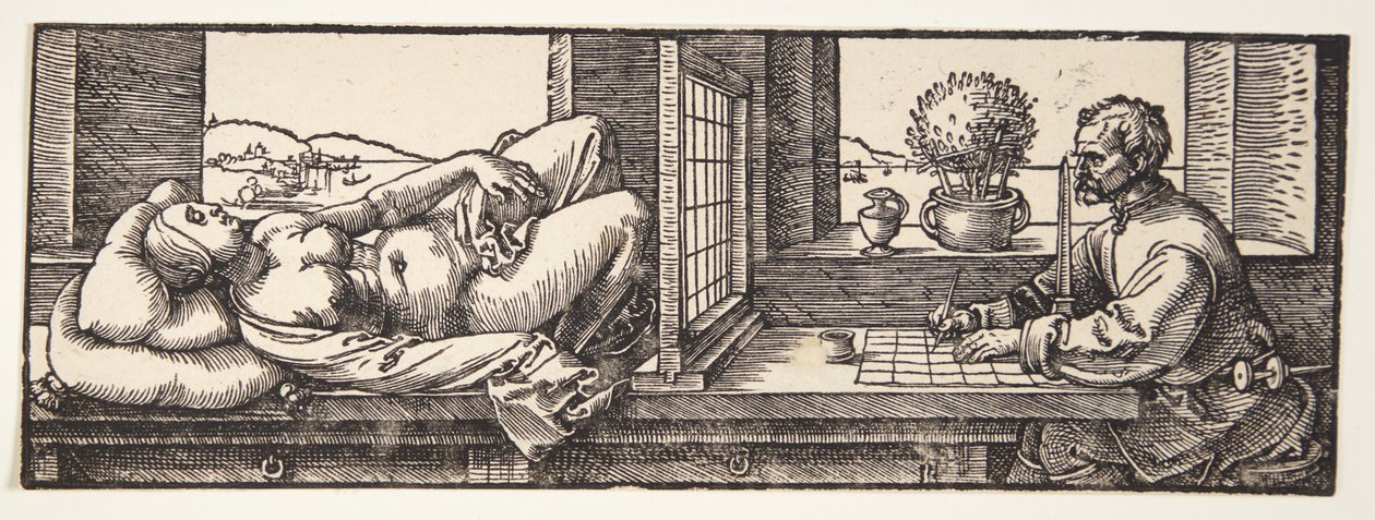 A rajzoló aktot rajzol alkotó: Albrecht Dürer