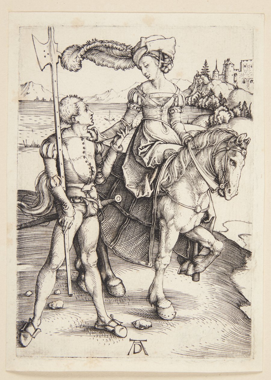 Hölgy lóháton és lansquenet alkotó: Albrecht Dürer