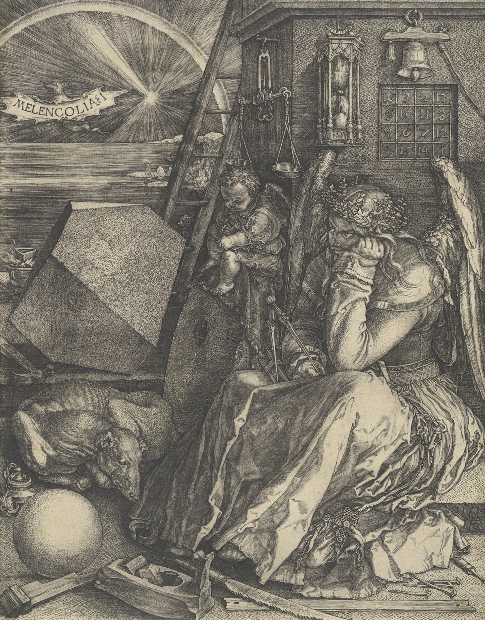 Melankólia I, 1514. alkotó: Albrecht Dürer