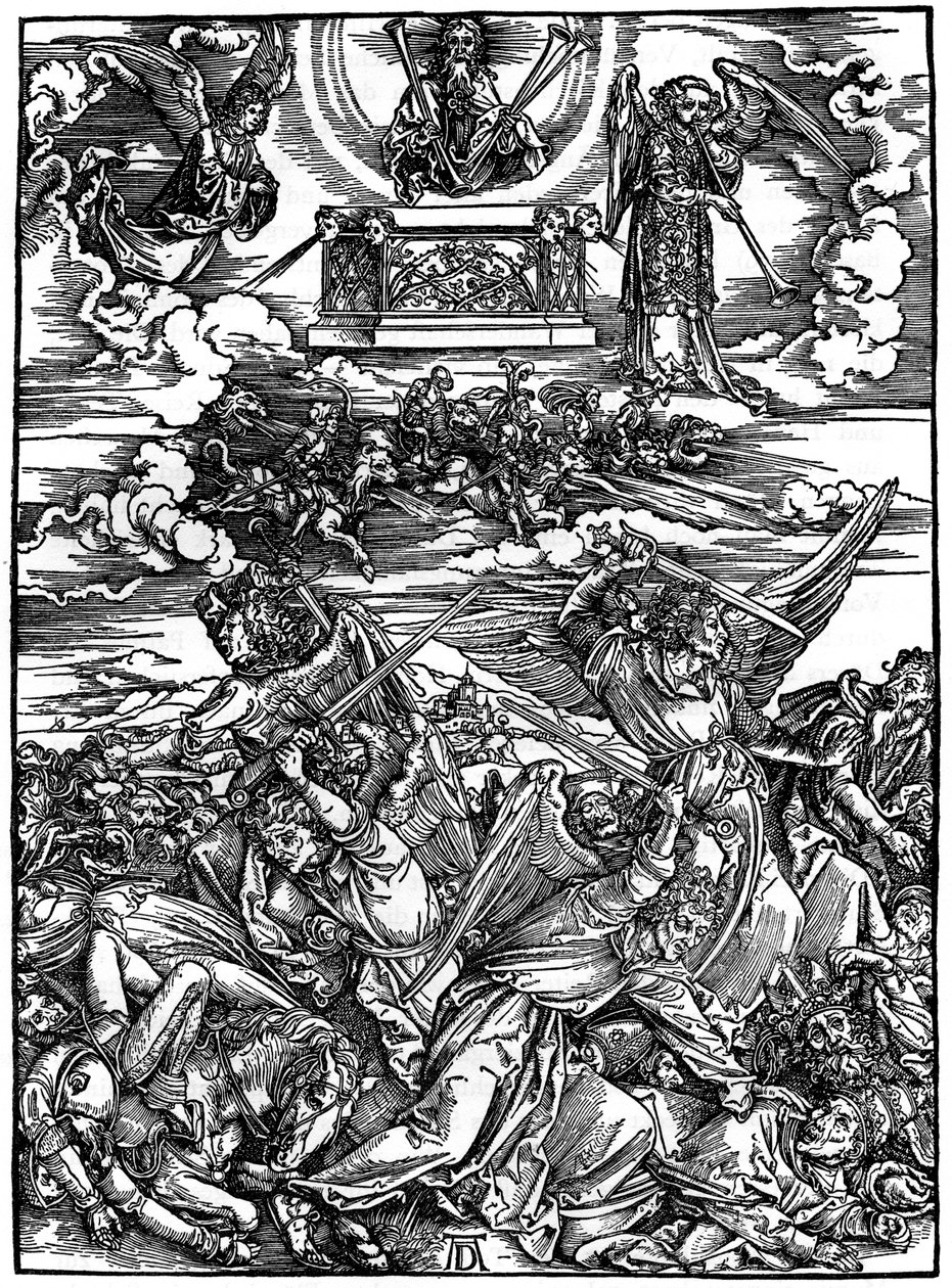 A négy bosszúálló angyal, 1498, 1936 alkotó: Albrecht Dürer